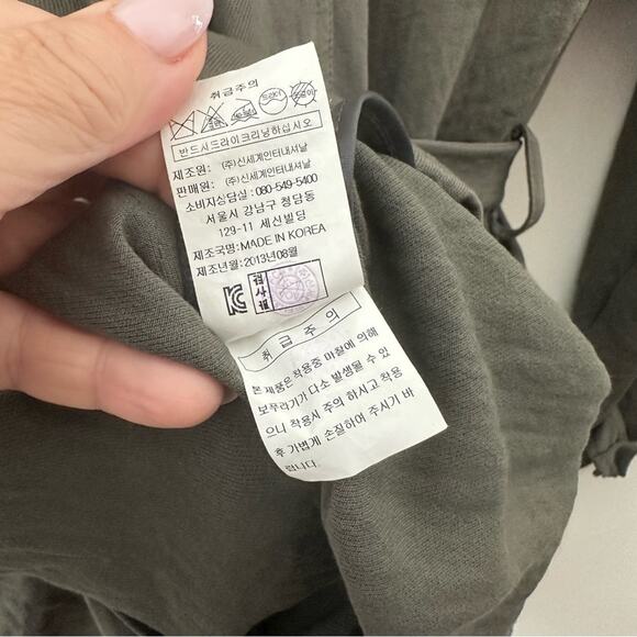 Voice of Voices Olive Green Trench Coat Tie Belt Long Sleeve Size 55 / Small - Picture 4 of 6